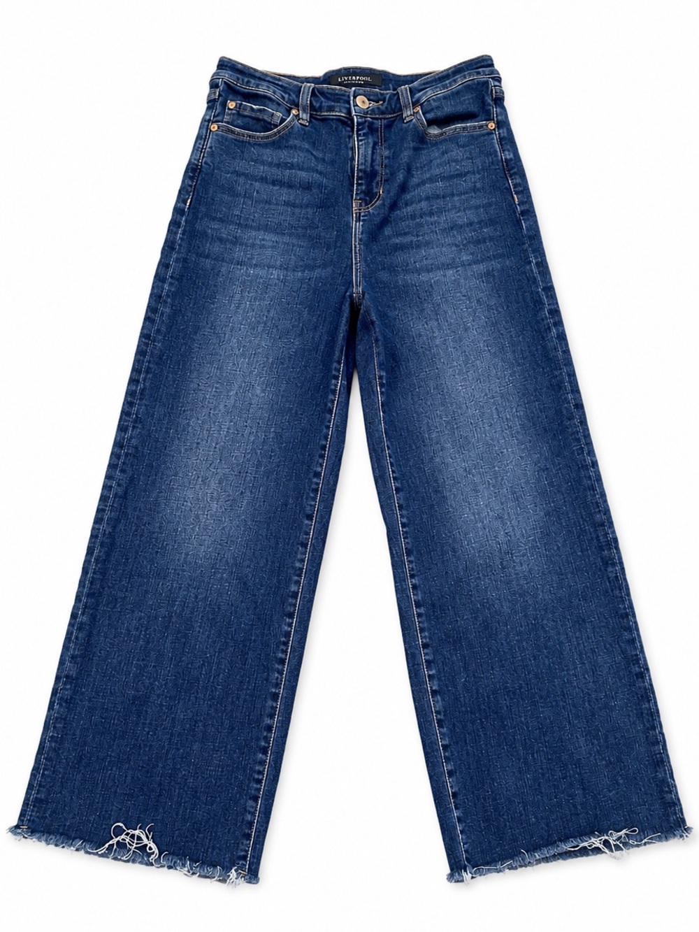 Liverpool Jeans Company High Rise Cropped Wide Leg Jeans in Blue Denim